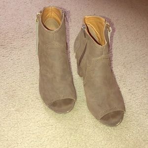 Taupe open toe booties